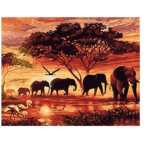 Modern Art Puzzle 500 Teile Puzzle für Erwachsene Sonnenuntergang Elefanten Landschaft Jedes Stück ist einzigartig, Softclick-Technologie bedeutet, dass Teile perfekt zusammenpassen von Dsawqezh