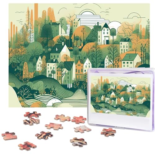 Puzzle, 1000 Teile, personalisiertes Puzzle für Erwachsene, Illustration von kleinen Stadt, Bilderpuzzle, individuelle Puzzles aus Fotos, Puzzles für Jugendliche und Kinder, um ihr Gehirn zu von Dsawqezh