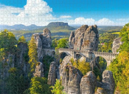 Puzzle 500 Teile Panoramablick Die Bastei Die Bastei ist eine berühmte Felsformation, herausfordernde Geschenke für Puzzle-Liebhaber, genießen Sie glückliche Zeit mit Freunden, Raumwanddekoration von Dsawqezh