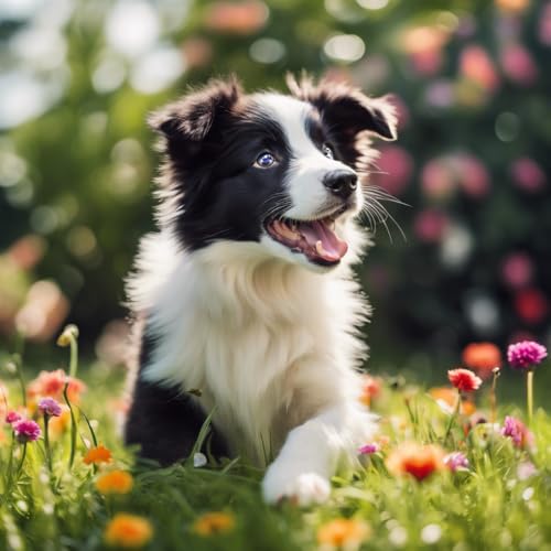 Puzzle für Erwachsene, 1000 Teile, Border Collie, Welpe im Garten, Puzzles für Erwachsene, jedes Stück ist einzigartig, perfektes Familien-Freizeitgeschenk & Geschenke – Puzzles Sammlerstücke von Dsawqezh