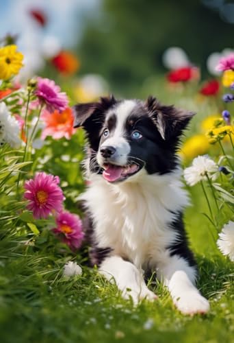 Puzzle für Erwachsene, 1000 Teile, Border Collie, Welpe im Garten, Puzzles für Erwachsene, jedes Stück ist einzigartig, perfektes Familien-Freizeitgeschenk & Geschenke – Puzzles Sammlerstücke von Dsawqezh