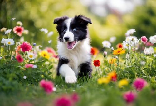 Puzzle für Erwachsene, 1000 Teile, Border Collie, Welpe im Garten, Puzzles für Jugendliche und Kinder, um ihr Gehirn zu trainieren, Holzpuzzle von Dsawqezh