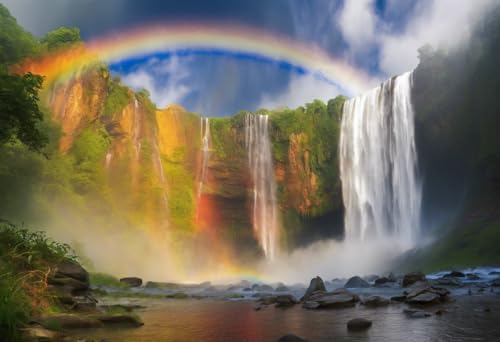 Puzzle für Erwachsene, 1000 Teile, Regenbogen über dem Wasserfall, Puzzles für Jugendliche und Kinder, um ihr Gehirn zu trainieren, Holzpuzzle von Dsawqezh