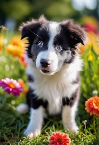 Puzzle für Erwachsene, 500 Teile, Border Collie, Welpe im Garten, Puzzles für Erwachsene, jedes Stück ist einzigartig, perfektes Familien-Freizeitgeschenk & Geschenke - Puzzles Sammlerstücke von Dsawqezh