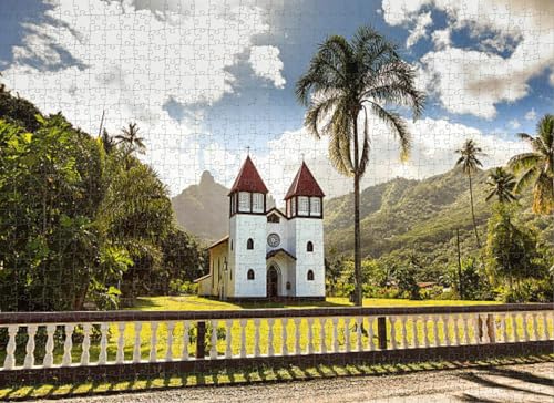 Puzzle für Erwachsene, 500 Teile, katholische Kirche, Moorea-Insel, Französisch-Polynesien, Puzzles für Jugendliche und Kinder, um ihr Gehirn zu trainieren, Holzpuzzle von Dsawqezh