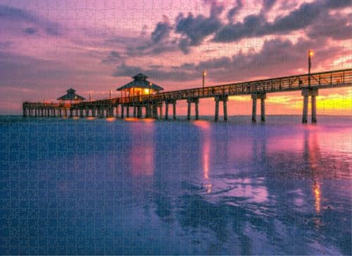 Puzzle für Erwachsene, 500-teiliges Puzzle für Erwachsene, Fort Myers Beach Pier bei Sonnenuntergang, Puzzles für Jugendliche und Kinder, um ihr Gehirn zu trainieren, Holzpuzzle von Dsawqezh