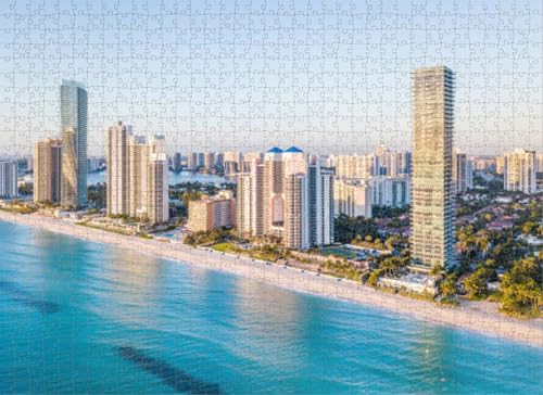 Puzzle für Erwachsene, 500-teiliges Puzzle für Erwachsene, Panorama, Skyline am Wasser, Südflorida, Puzzles für Jugendliche und Kinder, um ihr Gehirn zu trainieren, Holzpuzzle von Dsawqezh