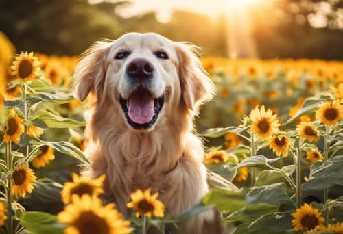 Puzzle für Erwachsene, Sommer-Sonnenblumen, Golden Retriever, Holzpuzzles für Erwachsene, 500 Teile, einzigartige Geschenke für Wandkunst, Herausforderungspuzzles, Lernspiele, Familienpuzzles von Dsawqezh