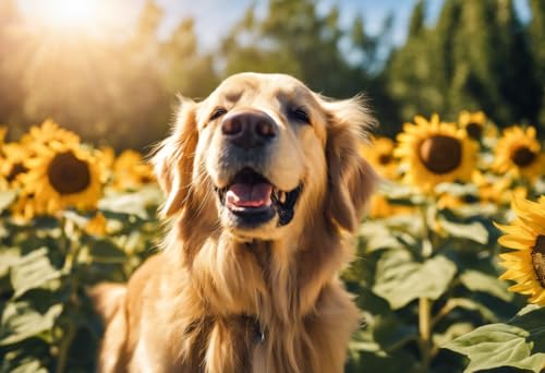 Puzzle für Erwachsene, Sommer-Sonnenblumen, Golden Retriever, Holzpuzzles für Erwachsene, 500 Teile, einzigartige Geschenke für Wandkunst, Herausforderungspuzzles, Lernspiele, Familienpuzzles von Dsawqezh