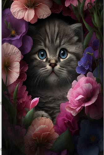 Puzzle für Erwachsene 300 Teile Katze in der Blume Holzpuzzle, Puzzles für Erwachsene, jedes Stück ist einzigartig, perfektes Familien-Freizeitgeschenk & Geschenke - Puzzles Sammlerstücke von Dsawqezh