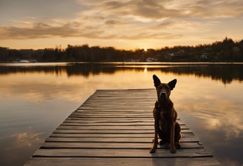 Puzzle für Erwachsene Hund auf dem Dock bei Sonnenuntergang herausforderndes Puzzle perfekt für Spielabende Puzzles 1000 Teile und höher Puzzle-Spiel für Familie Eltern-Kind-Feiertags-Puzzles für von Dsawqezh