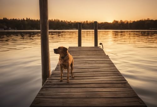 Puzzle für Erwachsene Hund auf dem Dock bei Sonnenuntergang herausforderndes Puzzle perfekt für Spielabende Puzzles 1000 Teile und höher Puzzle-Spiel für Familie Eltern-Kind-Feiertags-Puzzles für von Dsawqezh