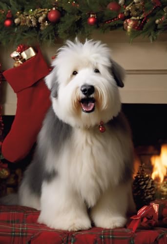 Puzzle für Erwachsene Old English Sheepdog Weihnachten herausforderndes Puzzle perfekt für Spielabende Puzzles 500 Teile und höher Puzzlespiel für Familie Eltern-Kind-Feiertagspuzzles für von Dsawqezh