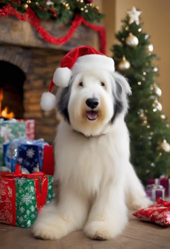 Puzzle für Erwachsene Old English Sheepdog Weihnachten herausforderndes Puzzle perfekt für Spielabende Puzzles 500 Teile und höher Puzzlespiel für Familie Eltern-Kind-Feiertagspuzzles für von Dsawqezh