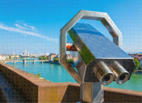 Puzzle für Erwachsene Puzzle 1000 Teile Teleskop über Rhein Fluss und Stadt Basel Ein sonniger Tag Herausfordernde Geschenke für Puzzle-Liebhaber, Genießen Sie glückliche Zeit mit Freunden, Zimmer von Dsawqezh