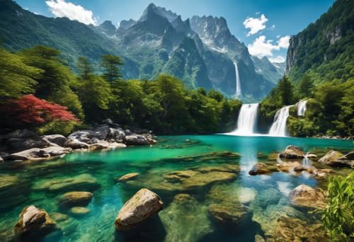 Puzzles für Erwachsene - Berge Wasserfall Schöne Landschaft - Holzpuzzles für Erwachsene, 1000 Teile, einzigartige Geschenke für Wandkunst, Herausforderungspuzzles, Lernspiele, Familienpuzzles von Dsawqezh