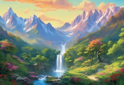 Puzzles für Erwachsene - Berge Wasserfall Schöne Landschaft - Holzpuzzles für Erwachsene, 1000 Teile, einzigartige Geschenke für Wandkunst, Herausforderungspuzzles, Lernspiele, Familienpuzzles von Dsawqezh