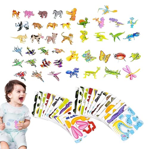 Dtaigou 3D-Cartoon-Puzzle für Kinder, pädagogisch wertvolles 3D-Cartoon-Puzzle | Pädagogisches 3D-Papierpuzzle,100 Stück 3D-Puzzlespielzeug, Feinmotorik-Stielspielzeug, Reisespiel, Kunsthandwerk für von Dtaigou