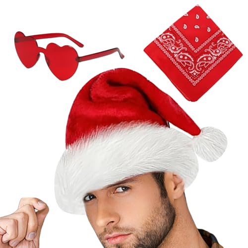 Dtaigou Cowboyhut für Weihnachten, Party-Kopfbedeckung, Cowboyhüte, 3 x Cowgirl-Hut, Vintage-Bandana, Herzbrille, verstellbar, Weihnachtsfeier, Western-Kostüm-Zubehör Dtaigou Cowboyhut für Weihnachten, Party-Kopfbedeckung, Cowboyhüte, 3 x Cowgirl-Hut, Vintage-Bandana, Herzbrille, verstellbar, Weihnachtsfeier, Western-Kostüm-Zubehör von Dtaigou