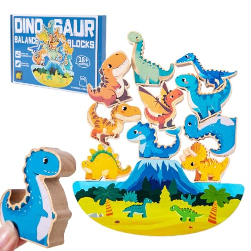 Dtaigou Dinosaurier -Holzstapelblöcke, Dinosaurierblöcke für Kinder,Bausteine Dinosaurierspielzeug | Bildungsspiel STEM -Set, Balance Preschool -Lernaktivitäten für Kinder im Alter von über 3 Jahren von Dtaigou