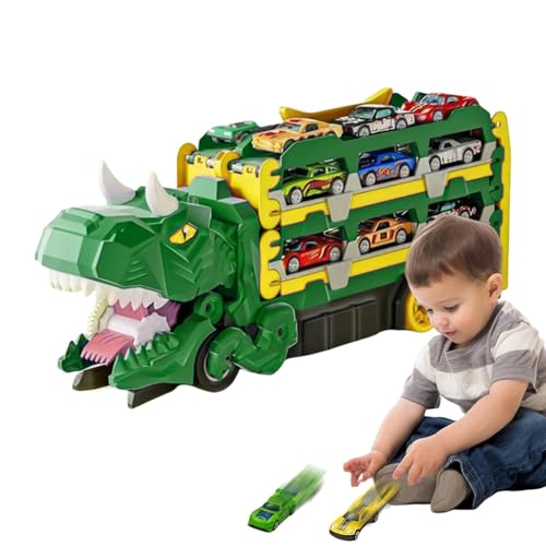 Dtaigou Dinosaurier -LKW, der Auto isst, Dinosaurier -LKW für, Träger Transportwagen Dinosaurierfahrzeug Spielzeug, Rennstrecke mit 18 Autofahrzeug -Spielset für den Urlaub transformieren von Dtaigou