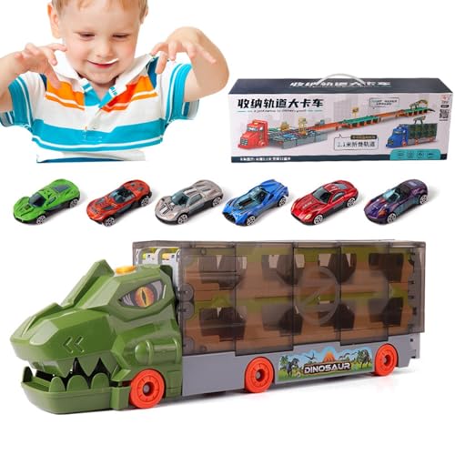 Dtaigou Dinosaurier-Spielzeugauto, Dinosaurier-LKW-Transporter - Faltbarer Dinosaurier-Großlaster,Transportträger-LKW, Dinosaurier-Spielzeug für Kinder, Dinosaurier-Rennspielzeug für Kleinkinder von Dtaigou