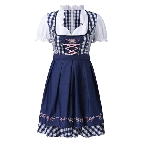 Dtaigou Dirndlkleider Damen,Karierte traditionelle deutsche Oktoberfest-Kleider, bayerisches Kostüm - Deutsches Bierfest-Cosplay-Bayerisches Kleid, Bierkarneval-Outfits für das Oktoberfest von Dtaigou