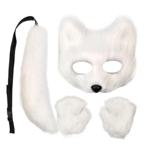 Dtaigou Fuchs-Kostüm-Set, Kunstfeder, weiche Wolf-Party-Kleidung, Cosplay-Zubehör, lustiges Tierkostüm für Halloween von Dtaigou