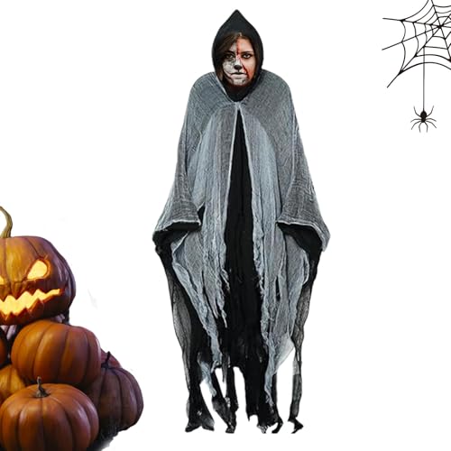 Dtaigou Gruseliger Umhang für Erwachsene, mittelalterlicher Halloween-Umhang, saisonaler Spukhaus-Horror-Renaissance-Umhang, mittelalterlicher schwarzer Umhang, Spuk-Partykleid, für Damen und Herren von Dtaigou