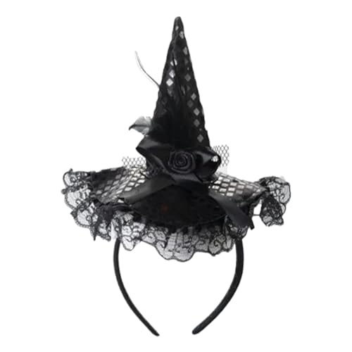 Dtaigou Halloween Hexen Stirnband,Hexenhut Stirnband Erwachsene - Hut Hoop Band Pailletten Spitze Halloween Stirnbänder,Kostümhut, eleganter Haarreifen für Halloween-Weihnachtsparty-Kostüme von Dtaigou