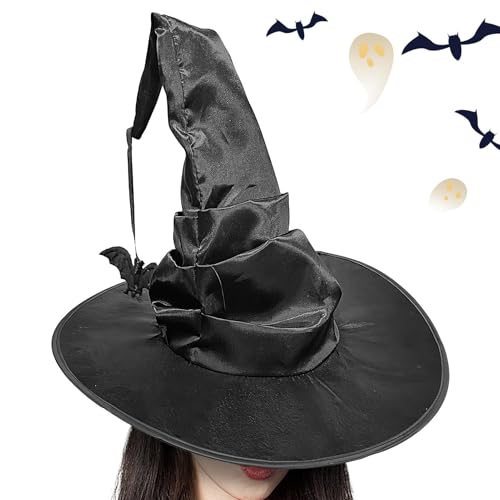 Dtaigou Halloween Hexenhut,Böser Hexenhut | Halloween-Zaubererhut,Hexen-Stirnband-Kostüm, Maskerade-Hexenhut mit Fledermaus-Design für Frauen und Erwachsene von Dtaigou