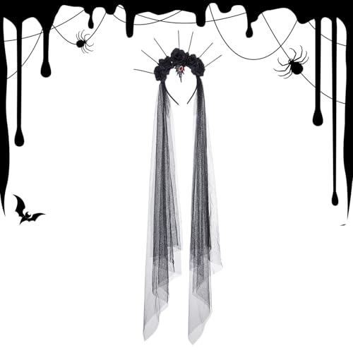 Dtaigou Halloween-Stirnbänder für Damen, Vintage-Stil, schwarze Rosenkronen, Kopfschmuck mit Schleier, Tag der Blume, Kopfschmuck, Halloween-Kostüm-Zubehör für Cosplay, Karneval, Hochzeiten Dtaigou Halloween-Stirnbänder für Damen, Vintage-Stil, schwarze Rosenkronen, Kopfschmuck mit Schleier, Tag der Blume, Kopfschmuck, Halloween-Kostüm-Zubehör für Cosplay, Karneval, Hochzeiten von Dtaigou