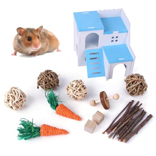 Dtaigou Hamster Holzkauen Spielzeug, Hamster Holzspielzeug,Kleines Animal Kaninchenholz behandelt Molar Spielzeug - Kau -Leckereien und Kugeln, bissbeständige Chinchillas -Zähnepflege für Hase, Käfig, von Dtaigou