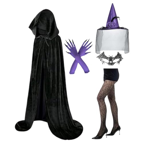Dtaigou Hexenkostüm Für Erwachsene Damen - Erwachsene Hexe Halloween Kostüm Set,Umhang Handschuhe Spitzenmaske Socken Für Halloween Cosplay Konzert Gothic Events Partys Dtaigou Hexenkostüm Für Erwachsene Damen - Erwachsene Hexe Halloween Kostüm Set,Umhang Handschuhe Spitzenmaske Socken Für Halloween Cosplay Konzert Gothic Events Partys von Dtaigou