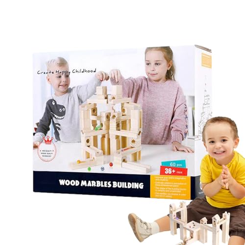 Dtaigou Hölzerne Marmor-Labyrinth-Lauf, Holz-Marmor-Rennen - 60-teiliges Konstruktionsspielset,Einfach zu verwendendes einzigartiges Holz-Marmor-Rennen STEM-Lernspielzeug für Kinder von Dtaigou