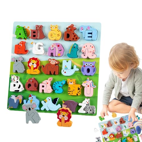 Dtaigou Holz-Tier-Alphabet-Puzzle, passendes Spiel, Buchstaben-Tiere-Puzzles | Buchstaben-Tier-Alphabet-Holz-Matching-Spiel - Tragbares Alphabet-Puzzle aus Holz für Kinder, Mädchen, und Freunde von Dtaigou