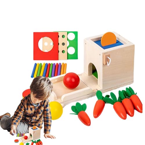 Dtaigou Holzkugelspielzeug, 4-in-1-Münzbox-Spielzeug,4 in 1 Karottenernte Game Coin Box Brettspiele | Farbe & Form Sortierer, pädagogische Lernmotor -Fähigkeitsspielzeug für Mädchenjungen von Dtaigou