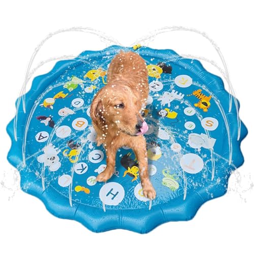 Dtaigou Hundesprinkler, Hundebecken im Freien - Wasserspritzpad Poolspielzeug - Niedliche Blaue Poolmatte für draußen, Hinterhofspielzeug, rutschfest, 0,58 mm dick, Sprinkler-Wasserspielzeug für von Dtaigou