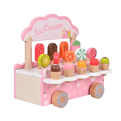 Dtaigou Kinder-Eiswagen-Spielset, Eisspielzeug aus Holz für Kinder,Spielküchenzubehör aus Holz | Eiscreme-Spielspielzeug, pädagogisches Rollenspielspielzeug für Feiertagsgeburtstage von Dtaigou