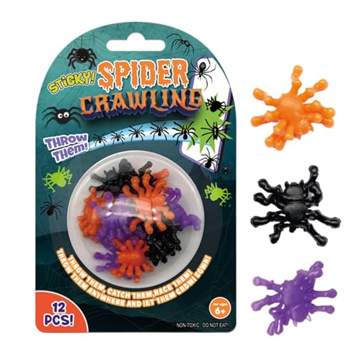 Dtaigou Kletterndes Spinnenspielzeug, Schreckensstreichspielzeug - Spinnen-Wandkletter-Klebespielzeug für Kinder,12 lustige weiche Scherzspielzeuge, gefälschte Spinnenspielzeuge zum Entspannen, von Dtaigou