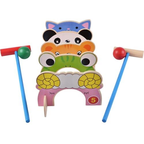 Dtaigou Krocket-Set für Kinder,Krocket-Set für Kinder,Robustes interaktives Holzspielzeug für aktives Spielen | Helle Farben, leichtes Design, Tier-Krocket-Set für den Außenbereich von Dtaigou