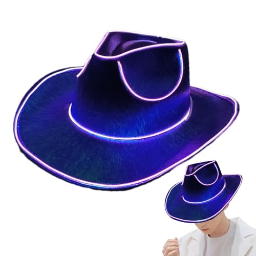 Dtaigou Leuchtende Neon-Glitzer-Hüte, leuchtende Cowboy-Mütze, LED-Cowboy-Hut, Cowgirl-Hut, leuchtende Hüte, für Männer und Frauen, Kostüm-Mütze von Dtaigou