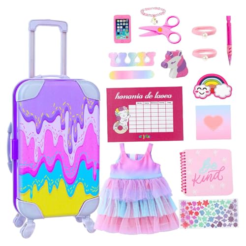 Dtaigou Mädchenpuppenspielkleidung, Mädchen Puppen -Reisen Spielen Kleidung,18 Zoll Puppenkoffer Set - Dress up & Game Supplies, 17Pack für Kinderzimmer von Dtaigou