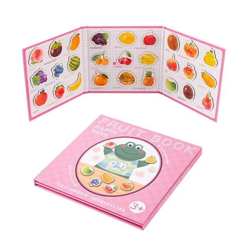 Dtaigou Magnetisches Kinderbuch, magnetisches Lernspielzeug, Pädagogische Obst-Lernspielzeuge für Kinder, Cartoon-Sensorspielzeug, Früherziehungsspielzeug für Zuhause, Kindergarten, Kindergarten von Dtaigou