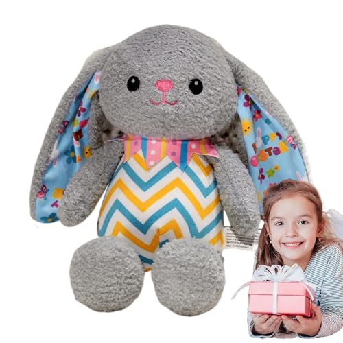 Dtaigou Ostergestreifte Hasenpuppe, gefüllte Tiere Huggable Bunny Plüschspielzeug, Plüsch -Osterhasen, komfortable Osterartikel, Tischdekorationen von Dtaigou