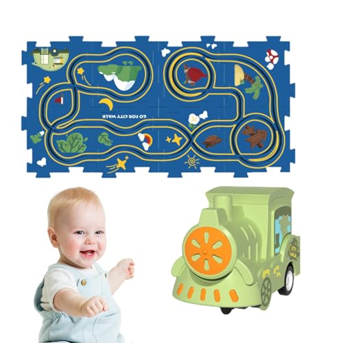 Dtaigou Puzzle Track Racer Car Spielset, Puzzles und Track Combo,Elektro-Gleiswagen-Set, Gleis-Spielset zusammenbauen | Straßenbauer, pädagogisches Eisenbahnwagenmatten-Bauspielzeug für und von Dtaigou