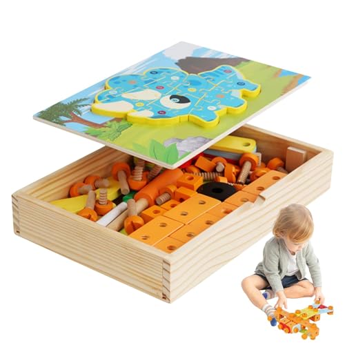 Dtaigou Rollenspiel-Werkzeugkasten, Kinder-Werkzeugkasten aus ,Holzspielzeug zum Zerlegen von Muttern - Vorschulspielzeug zum Zerlegen von Nüssen, pädagogisches STEM-Zeichenbrettspielzeug mit von Dtaigou