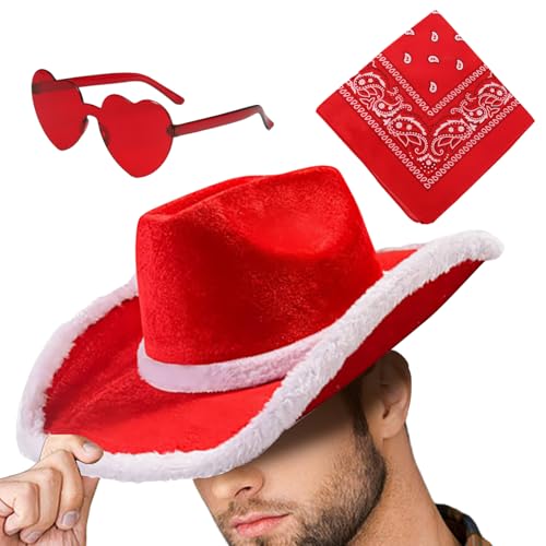Dtaigou Santa Cowboyhut - Westernhut Cowboy | 3X Weihnachtsfeier mit Bandana & Herzbrille Cowgirl für Party Urlaub Cosplay Dtaigou Santa Cowboyhut - Westernhut Cowboy | 3X Weihnachtsfeier mit Bandana & Herzbrille Cowgirl für Party Urlaub Cosplay von Dtaigou