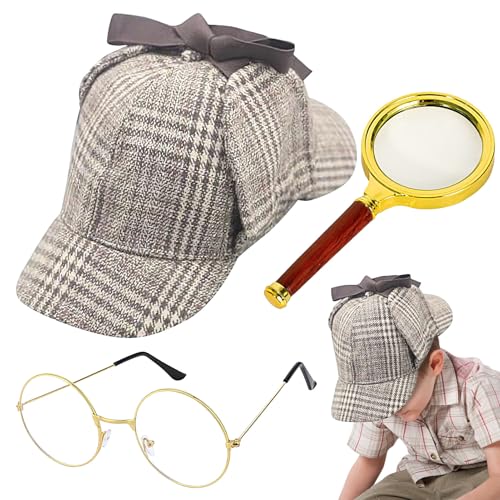 Dtaigou Sherlock Holmes Kostüm 3 Pack Accessoire Set, Detective Cosplay Dress Up, Sherlock Holmes Detective Kostüm -Accessoire -Set, Hutgläser Lupe Glass Dtaigou Sherlock Holmes Kostüm 3 Pack Accessoire Set, Detective Cosplay Dress Up, Sherlock Holmes Detective Kostüm -Accessoire -Set, Hutgläser Lupe Glass von Dtaigou