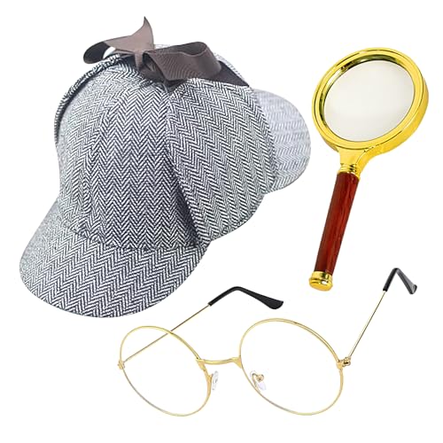 Dtaigou Sherlock Holmes Kostüm 3 Pack Accessoire Set, Detective Cosplay Dress Up, Sherlock Holmes Detective Kostüm -Accessoire -Set, Hutgläser Lupe Glass Dtaigou Sherlock Holmes Kostüm 3 Pack Accessoire Set, Detective Cosplay Dress Up, Sherlock Holmes Detective Kostüm -Accessoire -Set, Hutgläser Lupe Glass von Dtaigou